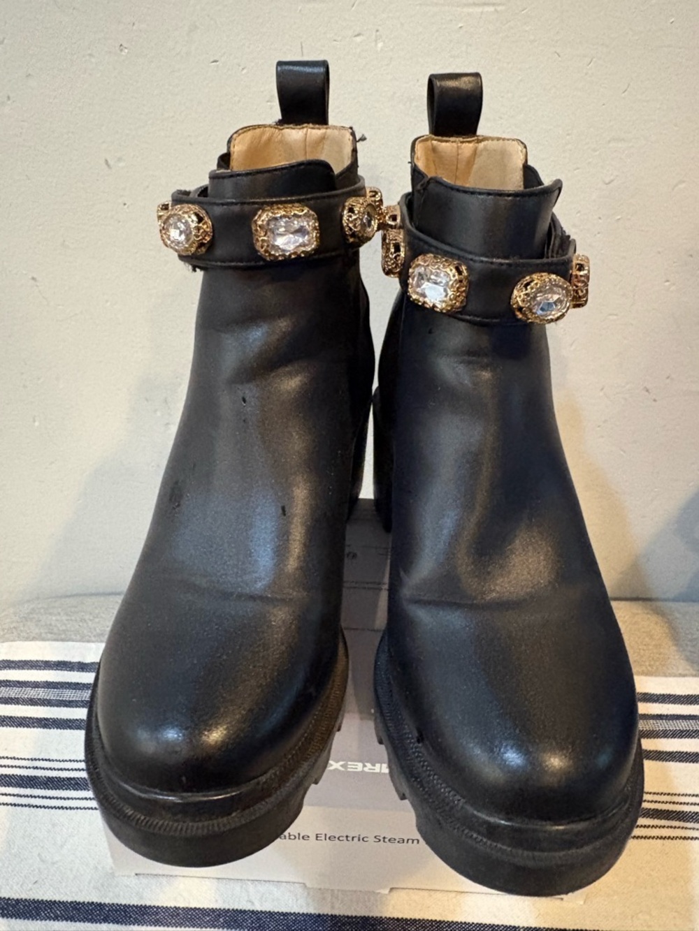 STEVE MADDEN Women's Black Jewel-Embellished Ankle Boots